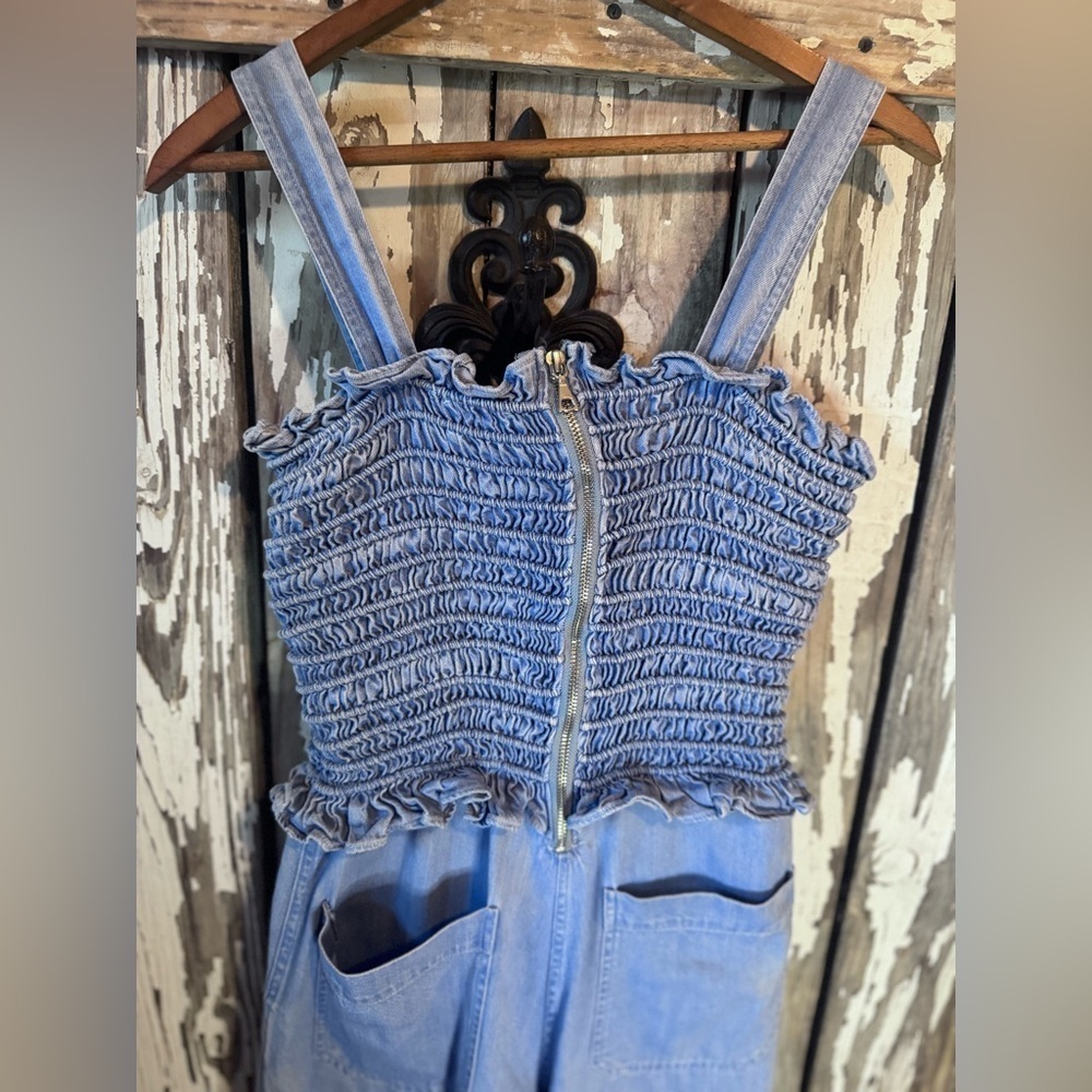 Sea New York Dakota Smocked Blue Denim Jumpsuit Size 2 See Description - Picture 11 of 12